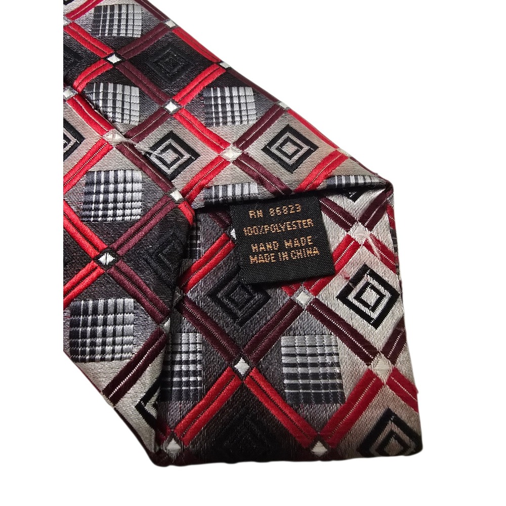 Bergamo New York Red & Silver Geometric Pointed Tie - Picture 4 of 6